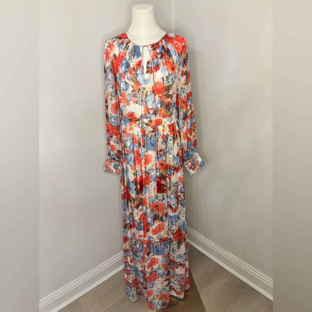 Mikael Aghal Floral Maxi Dress in Red, Blue, Cream